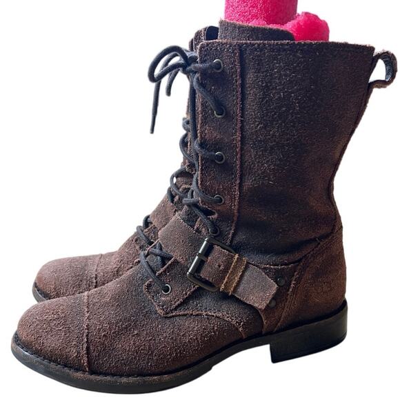 Ugg Size 7 Marela Dark Brown Chestnut Distressed Lace Up Boot Women’s Suede - Picture 1 of 7